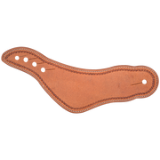 Natural dovewing spur strap with rope border tooling, seen from above. A stamped rope border follows the stitched edge of the plain leather wing, with slotted holes for adjustment.