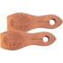 Natural harness leather slobber straps from Martin Saddlery, laid side by side and seen from above. The light leather straps are stamped with the Martin Saddlery mark and slotted at the pointed end.