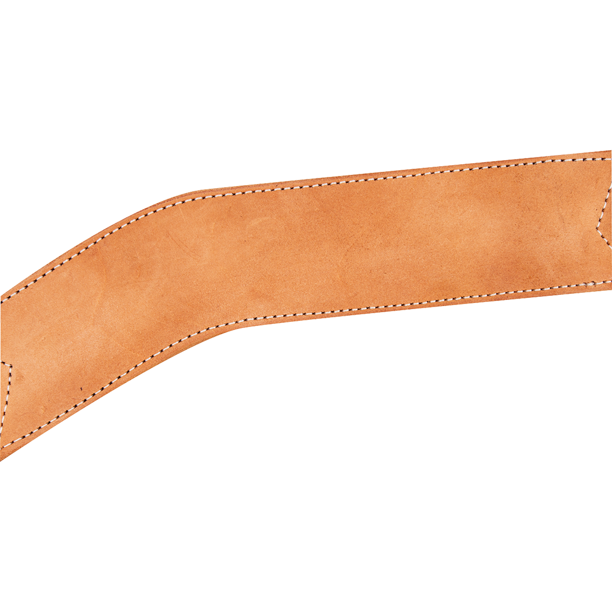 Natural roughout leather breast collar strap angled across the frame. Dark and white stitching outlines the wide Martin Saddlery strap, and the roughout surface has a soft, even texture.