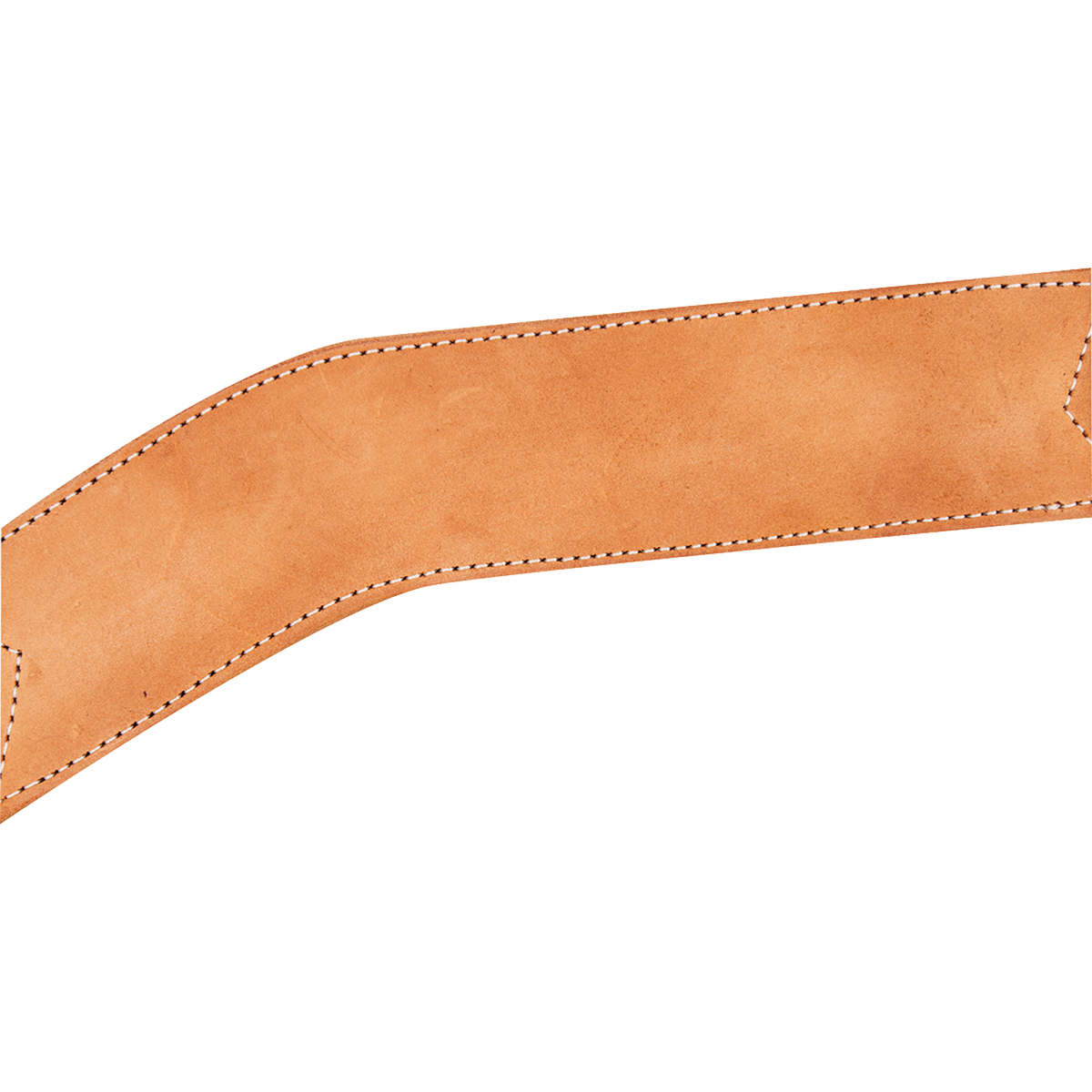 Natural roughout leather breast collar strap angled across the frame. Dark and white stitching outlines the wide Martin Saddlery strap, and the roughout surface has a soft, even texture.
