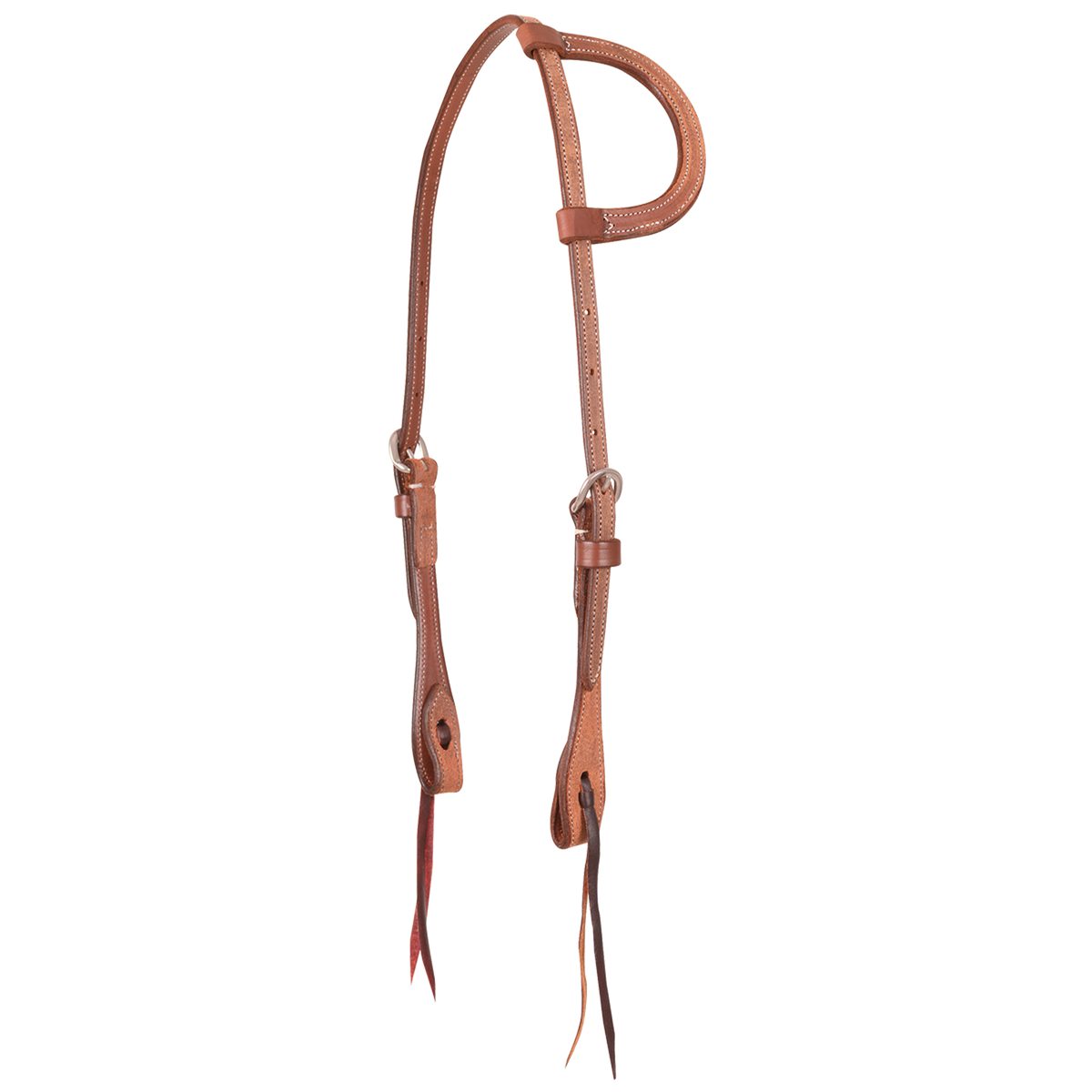 Natural roughout slip ear headstall from Martin Saddlery, seen from the front quarter. The roughout skirting leather has a stitched ear loop, stainless steel buckles and bit ties.