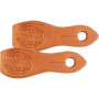 Medium natural slobber straps, laid side by side and seen from above. The light skirting leather shows the Martin Saddlery stamp, with a slotted hole near each point.