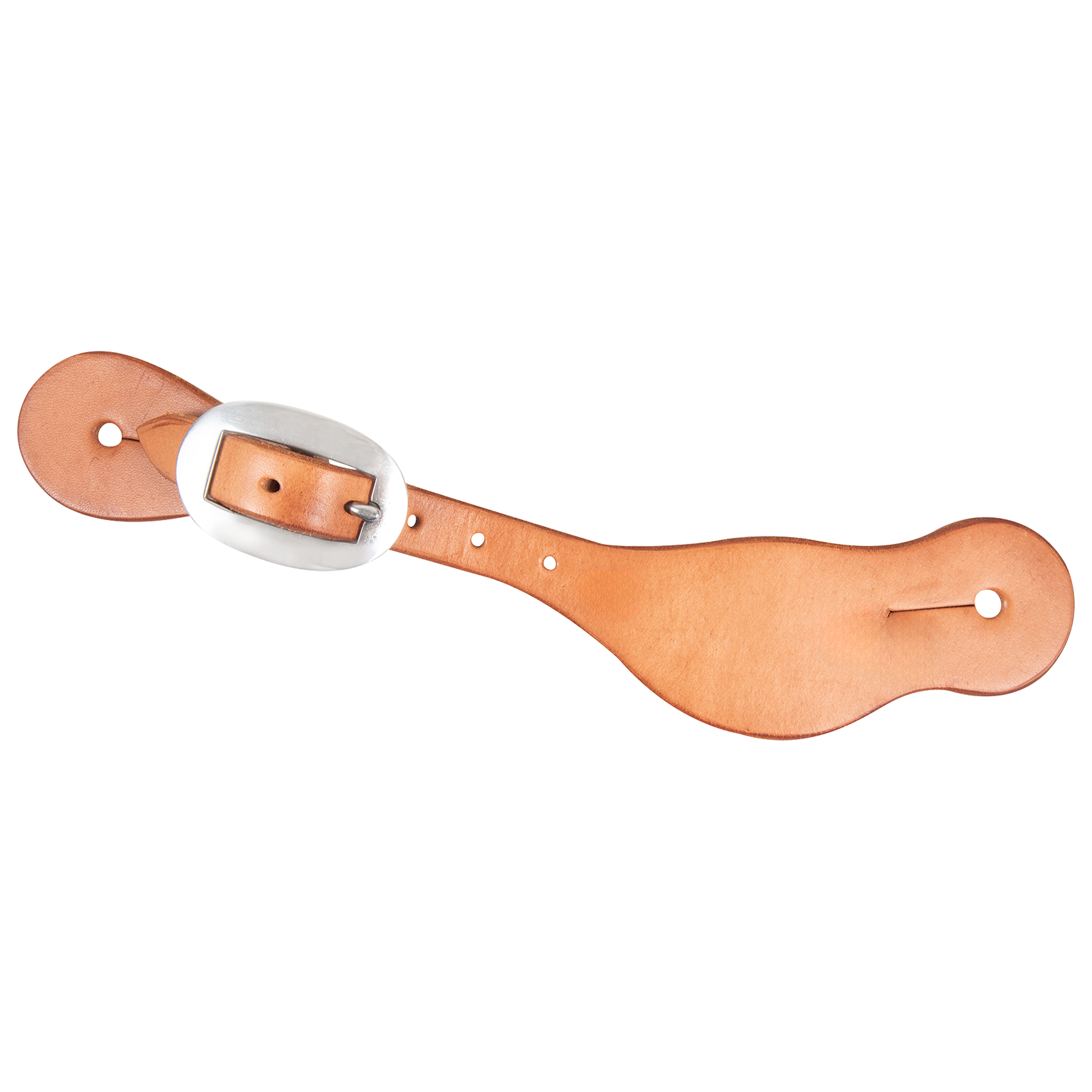 Natural smoothout Alpine spur strap, seen from above. The smooth natural leather fastens with a stainless steel buckle near the narrow end.