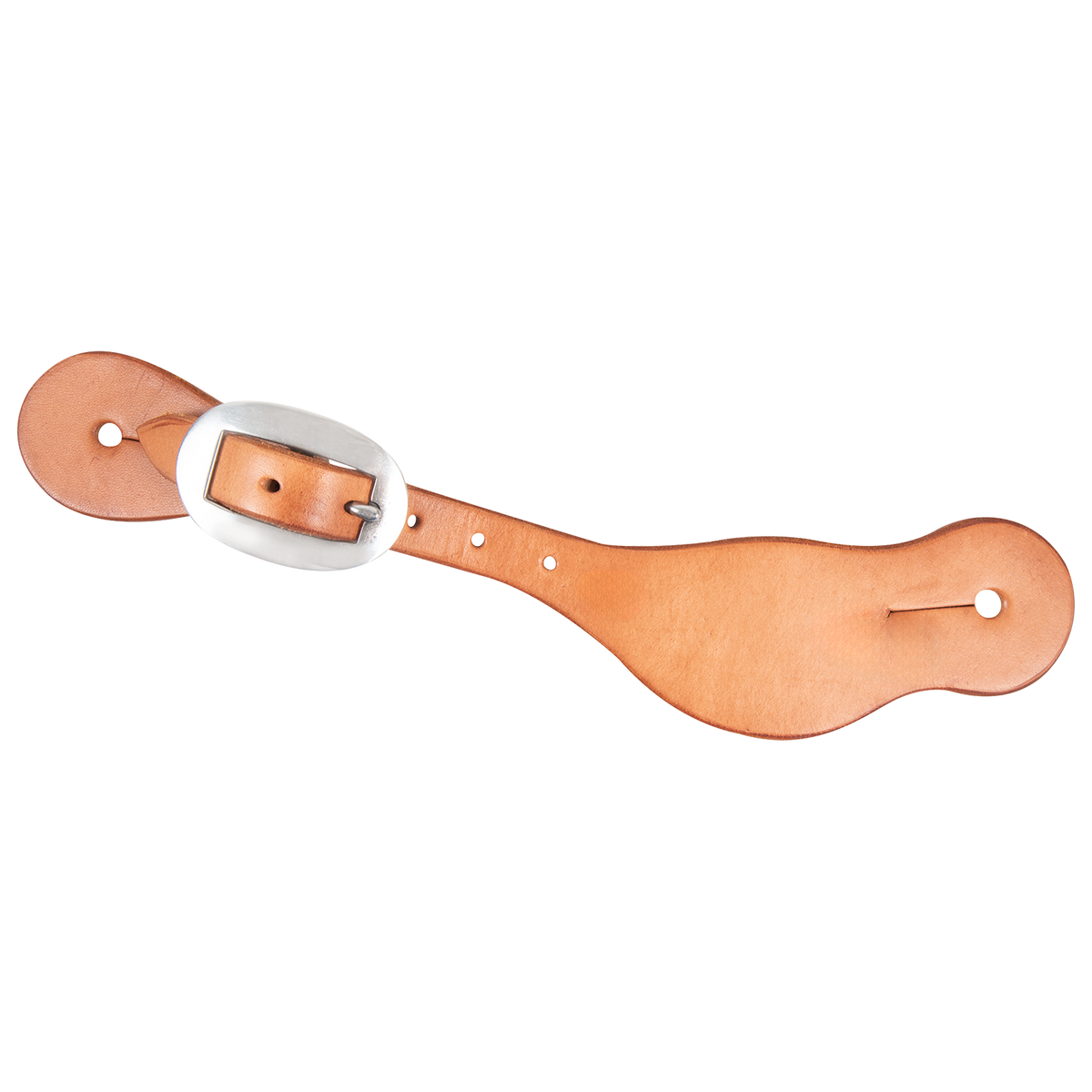 Natural smoothout Alpine spur strap, seen from above. The smooth natural leather fastens with a stainless steel buckle near the narrow end.
