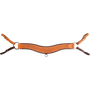 Natural steer roper breastcollar with quilted tooling from Martin Saddlery, seen from the front. The 4-inch contoured strap has dark edges, a small ring at the center, and rings with buckled tug straps at both sides.