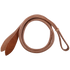 Over-and-under whip with popper, coiled and seen from above. The rolled harness leather whip has a loop at one end and wide flat poppers at the other.