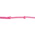 Pink braided nylon rein seen up close, with knots tied into the braid. The knots give barrel racers the same hand position every time on this Martin Saddlery rein.