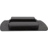 Rubber replacement stirrup tread seen from the side with its underside up. The mounting block rises from the flat black base, which curves down at each end.