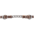 Retan leather flat curb chain laid out straight. A flat stainless steel chain sits between two brown Retan leather ends with buckles.