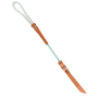 Rope quirt from Martin Saddlery, seen from above. A braided rope wristband leads into a leather handle, a length of rope and a harness leather popper.