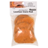 Martin Saddlery leather care pads in their retail bag, seen from the front. Real sheep wool pads show through the clear bag under a header card that lists saddle soap, leather oil and leather conditioner.