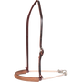 Single rope noseband with a roughout leather cover, seen from the front quarter. The tooled cover wraps the front of the white rope, which hangs from an adjustable leather strap with stainless steel hardware.