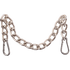 Stainless steel curb chain laid out in a curve. The flat-link chain has a stainless steel clip at each side for fast adjustments.