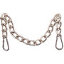 Stainless steel curb chain laid out in a curve. The flat-link chain has a stainless steel clip at each side for fast adjustments.
