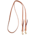 1/2-inch Walt Woodard roping rein, looped and seen from above. The harness leather rein has tied ends with leather ties and a snap at each end.