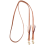 1/2-inch Walt Woodard roping rein, looped and seen from above. The harness leather rein has tied ends with leather ties and a snap at each end.