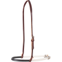 Double rope noseband with a black shrink wrap cover from Martin Saddlery, seen from the front quarter. The black cover wraps the front of the double 3/16-inch rope, hung from a leather strap with a buckle.