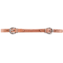 Harness leather curb strap from Martin Saddlery, laid out straight. The stitched strap has a stainless steel buckle at each end for easy length adjustment.