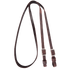 Latigo leather barrel rein from Martin Saddlery, coiled and seen from above. The smooth dark 3/4-inch rein has a clean design with buckle ends for adjusting length.