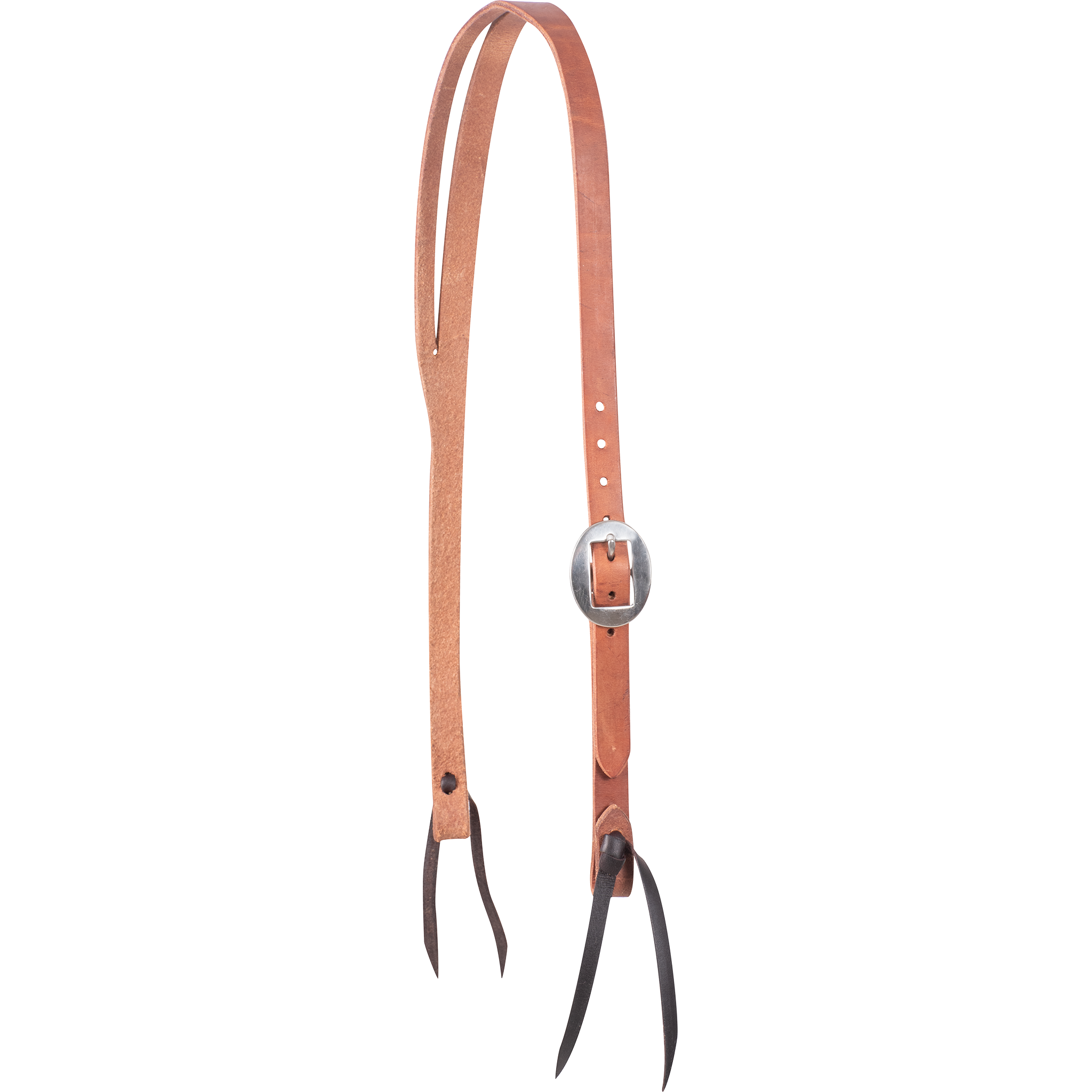 Tapered harness leather split ear headstall from Martin Saddlery, seen from the front quarter. The wide crown narrows toward the cheeks, with a cart buckle for adjustment and dark bit ties.