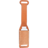 Natural roughout rope powder holder, seen from the front with a white powder bottle in the pocket. The smooth natural leather strap has a slot at the top and bottom.