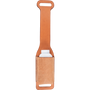 Natural roughout rope powder holder, seen from the front with a white powder bottle in the pocket. The smooth natural leather strap has a slot at the top and bottom.