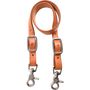 Natural leather wither strap for a breastcollar, looped and seen from the front. Each end has a buckle for adjustment and a snap to attach to the breastcollar rings.
