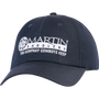 Navy Sport LT cap seen from the front at a slight angle. A white flat embroidered Martin Saddlery logo with the words The Company Cowboys Keep sits on the soft, unstructured crown.