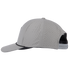 Silver performance hat seen from the side, showing the laser-perforated panels that bring airflow. The black rope runs along the bill, and a snap closure sits at the back.