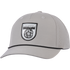 Silver performance cap seen from the front at a slight angle. A black and white Martin Saddlery shield patch sits on the structured crown, with a black rope across the precurved bill and perforated side panels.