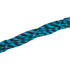Turquoise-black mohair breast collar strap angled across the frame. Turquoise and black strands of real mohair fiber cross in a woven pattern, soft and pliable for long trail rides.