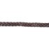 Chocolate latigo braid of a roping rein, seen up close. The 5 plait braid runs straight across with tight, even strands.