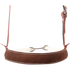 Chocolate roughout cover of a double rope noseband, seen from the front. White stitching runs along the top and bottom edges, with white rope and a metal connector behind.