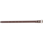 Flank cinch hobble strap laid out straight. The dark strap has a row of adjustment holes and a roller buckle at one end.