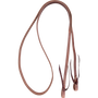 5/8-inch harness roping rein with tied ends, looped and seen from above. Each end folds into a water loop held by a leather tie.