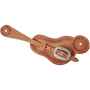 Natural roughout buckaroo spur strap, seen from above. A San Carlos border follows the edge of the roughout strap, with flower stamped ends and a stainless steel buckle.