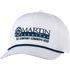 White five panel cap seen from the front at a slight angle. A navy embroidered Martin Saddlery logo with the words The Company Cowboys Keep sits above a braided navy rope across the bill.