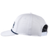 White rope hat seen from the side, showing the smooth performance fabric and the braided rope along the bill. A snap closure sits at the back.
